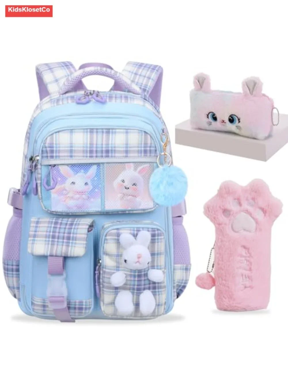 Cute Rabbit Kids Backpack with Pencil Case Set, Nylon